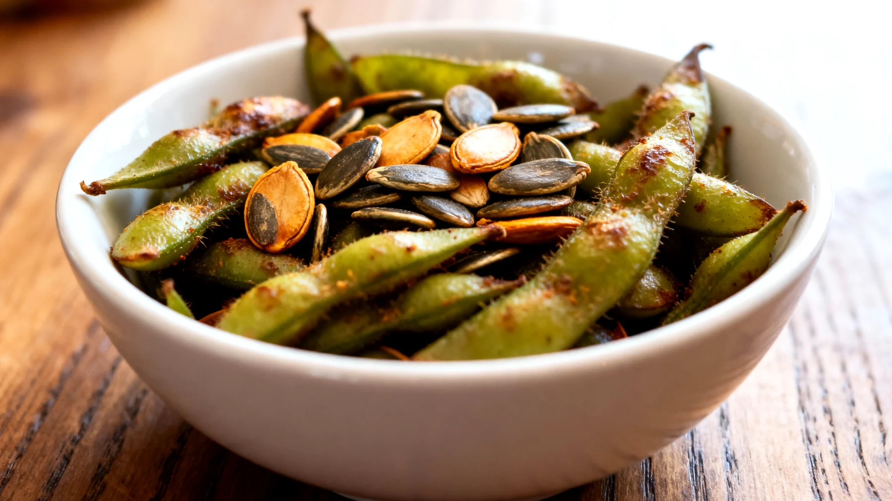 Edamame tostati con semi di zucca"