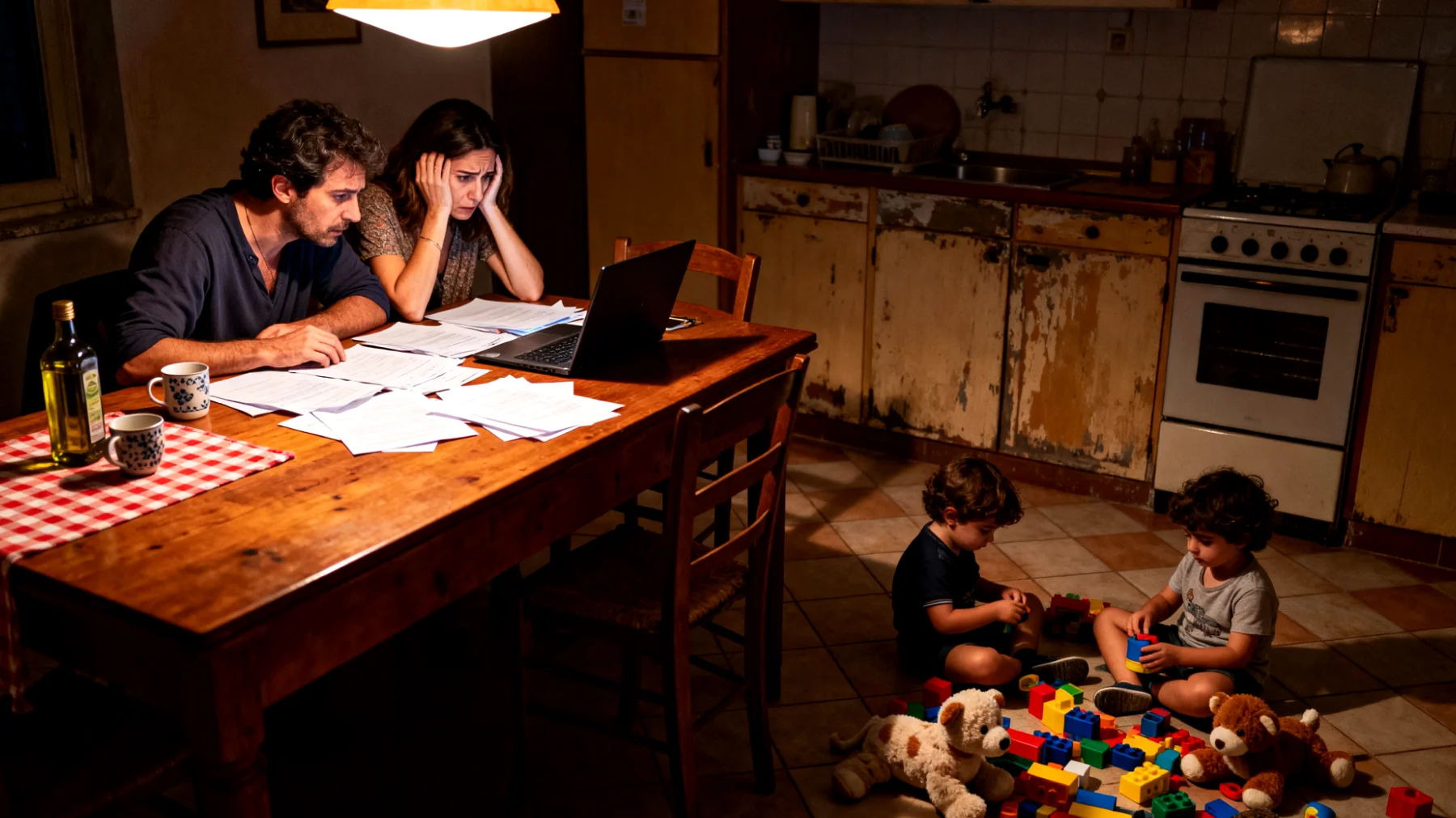 Genitori di bambini piccoli che vivono con ansia costante pensando al futuro dei figli, preoccupandosi eccessivamente delle scelte educative attuali e del loro impatto a lungo termine, con difficoltà a godersi il presente e la spontaneità dell'infanzia"